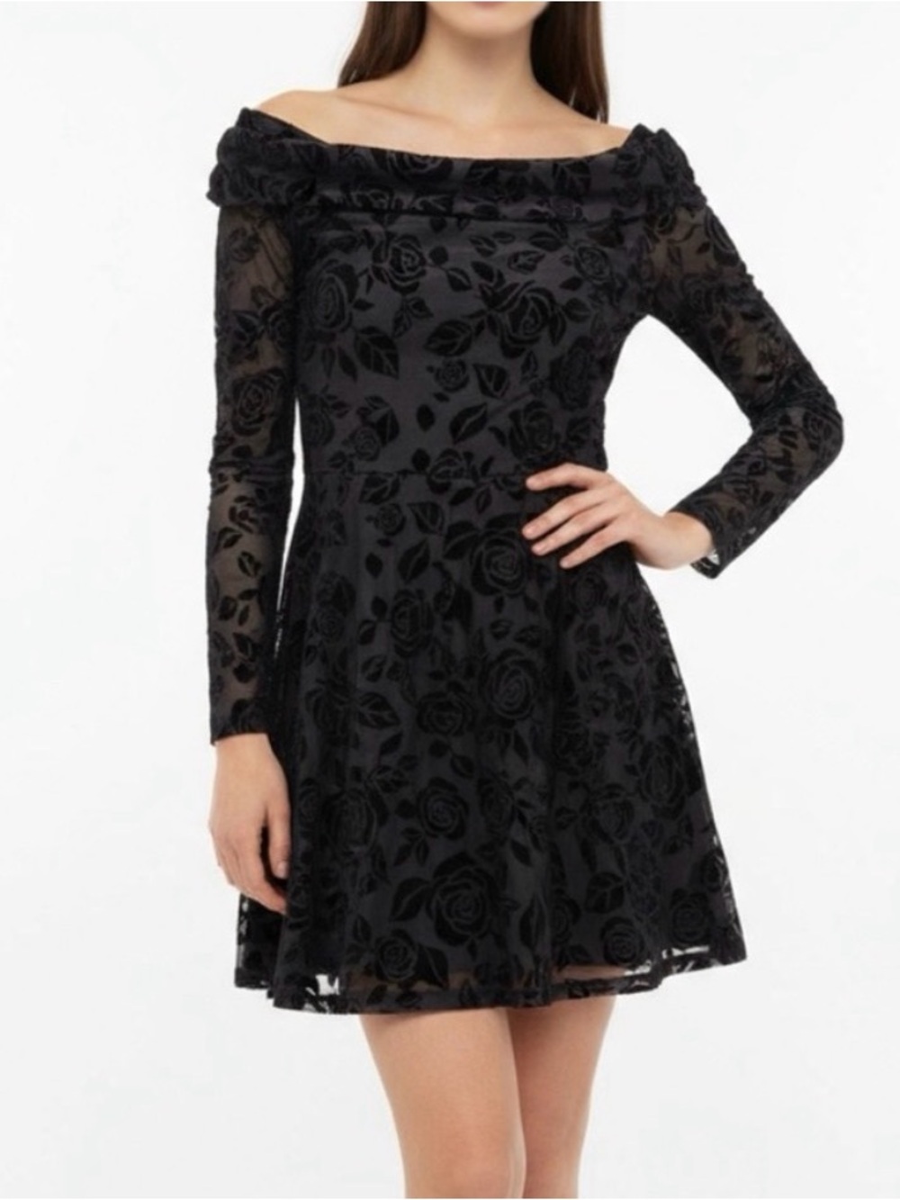 wild fable Black Floral Off-Shoulder Girls Dress